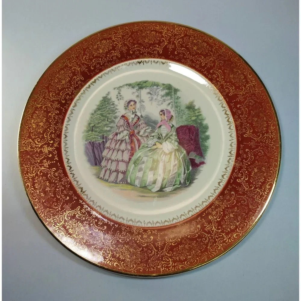 Two 23 Karat Gold trim Vintage Salem Victorian Women Dinner Plates